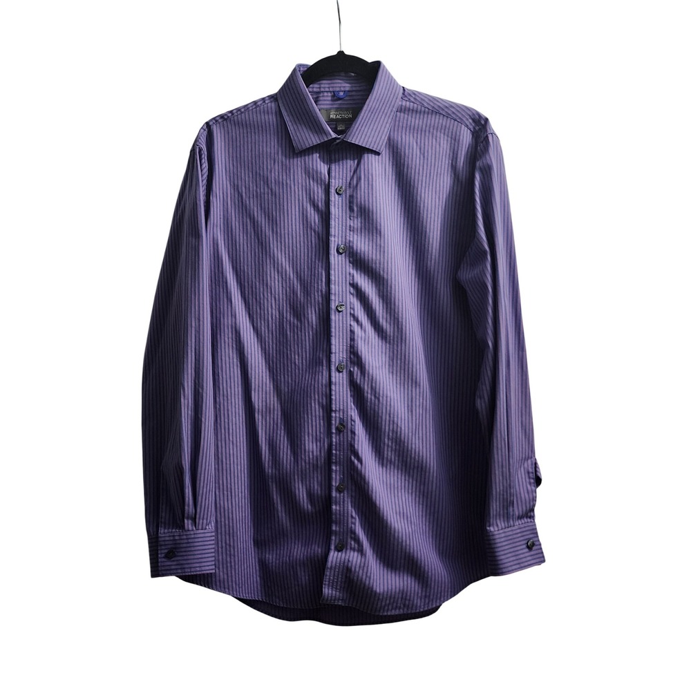 Kenneth Cole Reaction Purple‎ Striped Slim Fit Dress Shirt - Size 16